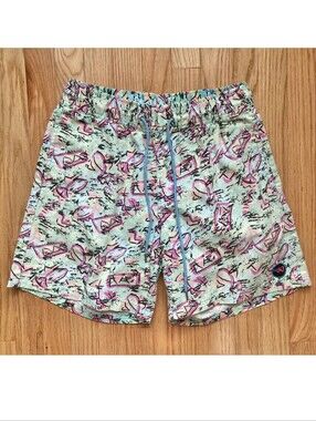 Extreme 80's Crazy Fish Stretch Shorts Pastel Hawaiian Drawstring 100% Cotton
